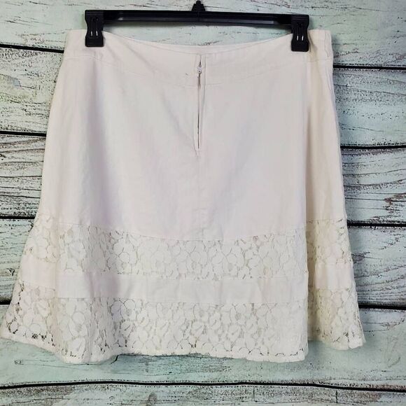 Maurices White Linen Blend Skirt Size 13/14 Lace Trim A-Line Lined Romantic Boho - Picture 2 of 7